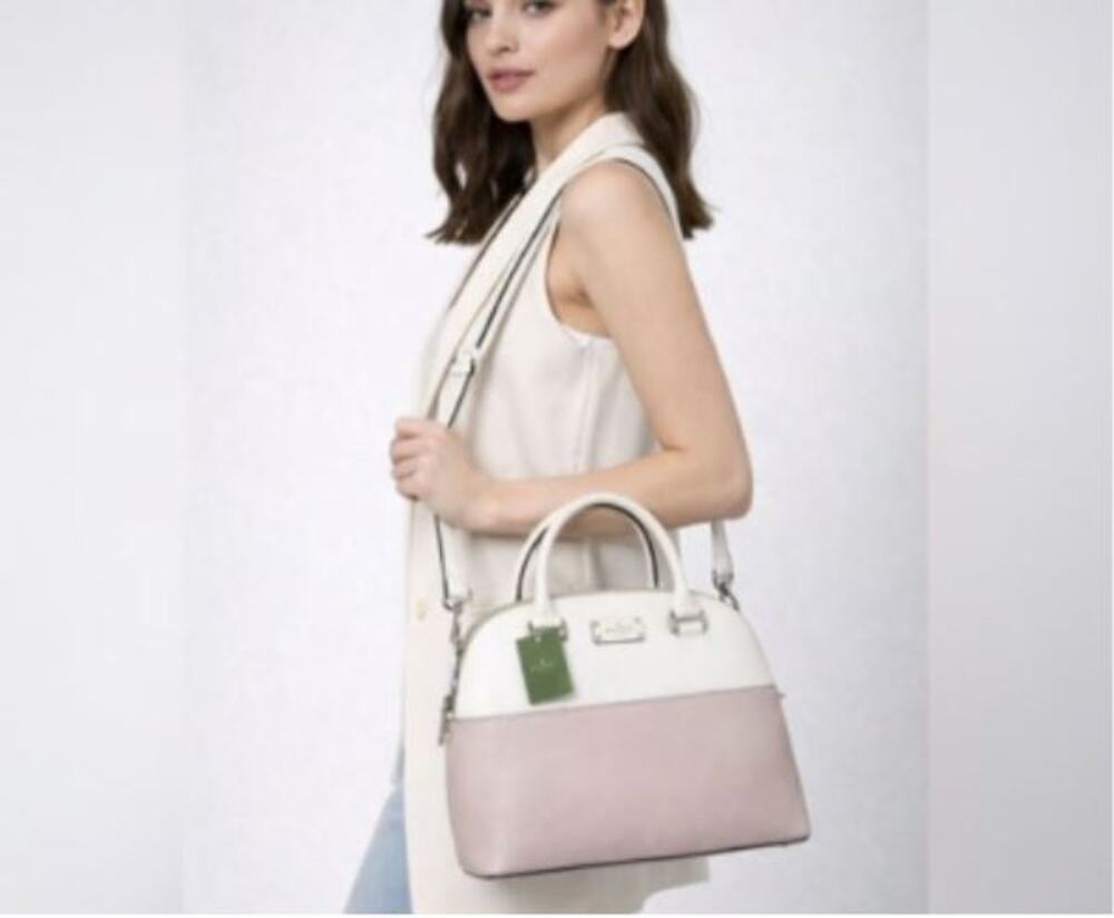 Kate Spade Carli Grove Street Satchel Crossbody Bag Purse Warm Beige / Cement